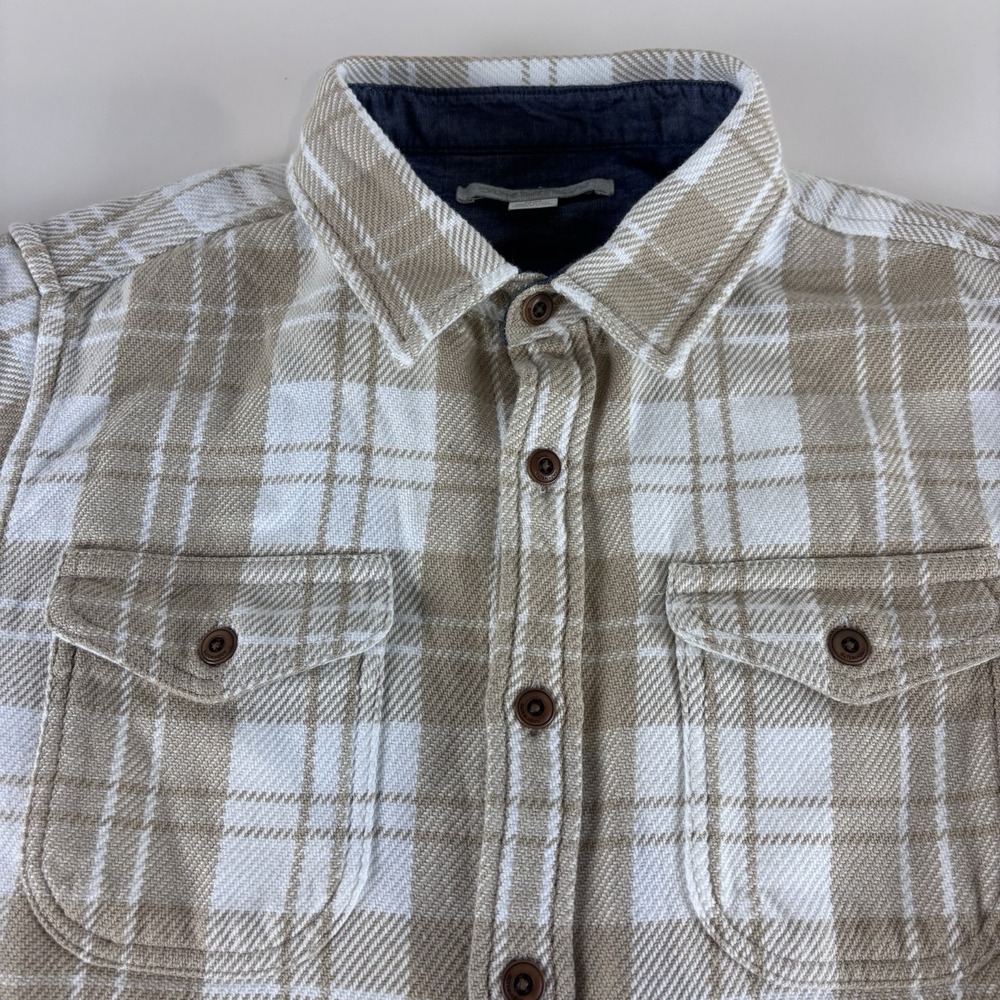 Outerknown Plaid Blanket Flannel Shirt Mens Medium Beige Tan Button Up - Picture 2 of 9